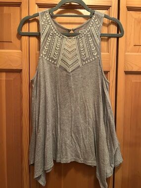 American Eagle Outfitters Light Gray Embroidered High-Neck Tank